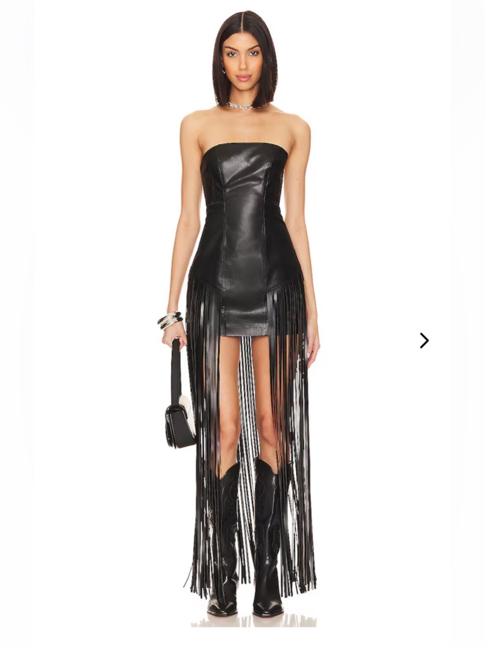 Lovers + Friends Dutton Black Strapless Fringe Faux Leather Mini Dress